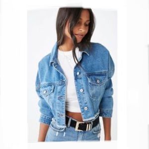 NWT cropped denim jacket with waist elastic